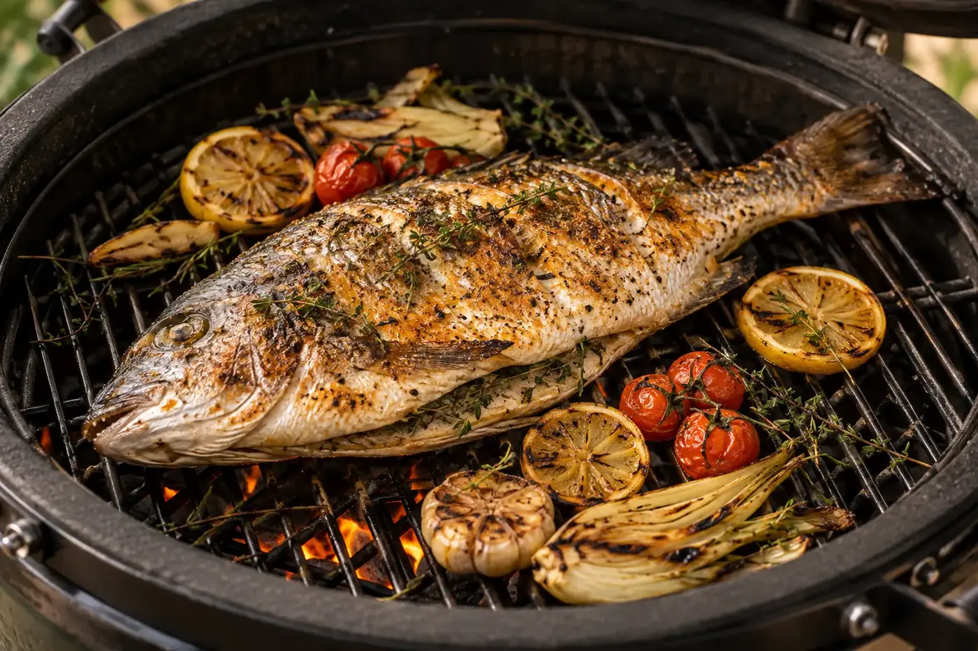 Poisson entier en cours de cuisson